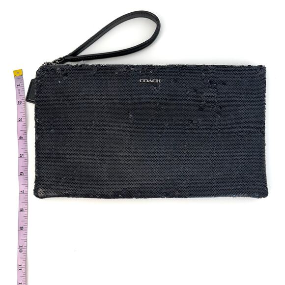 Coach Sequin Wristlet Clutch Envelope Sparkly Evening Bag Black 26484